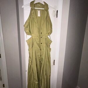 Olive Green Sleeveless Button-Down Dress